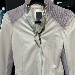 Calvin Klein Off-White Leather Jacket with Gray Trim